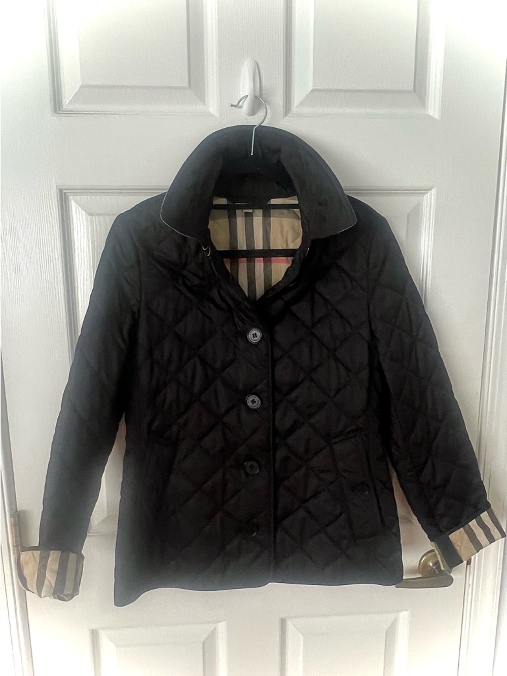Burberry Black Quilted Jacket and Vest Lining Signature Beige Check Trim Size M